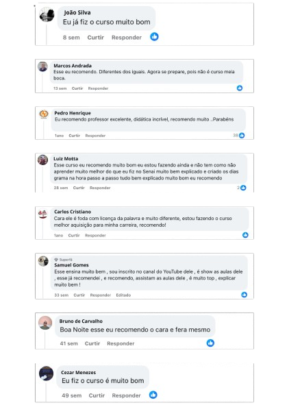 Comentários positivos de alunos sobre o curso Profissão Eletrodomésticos