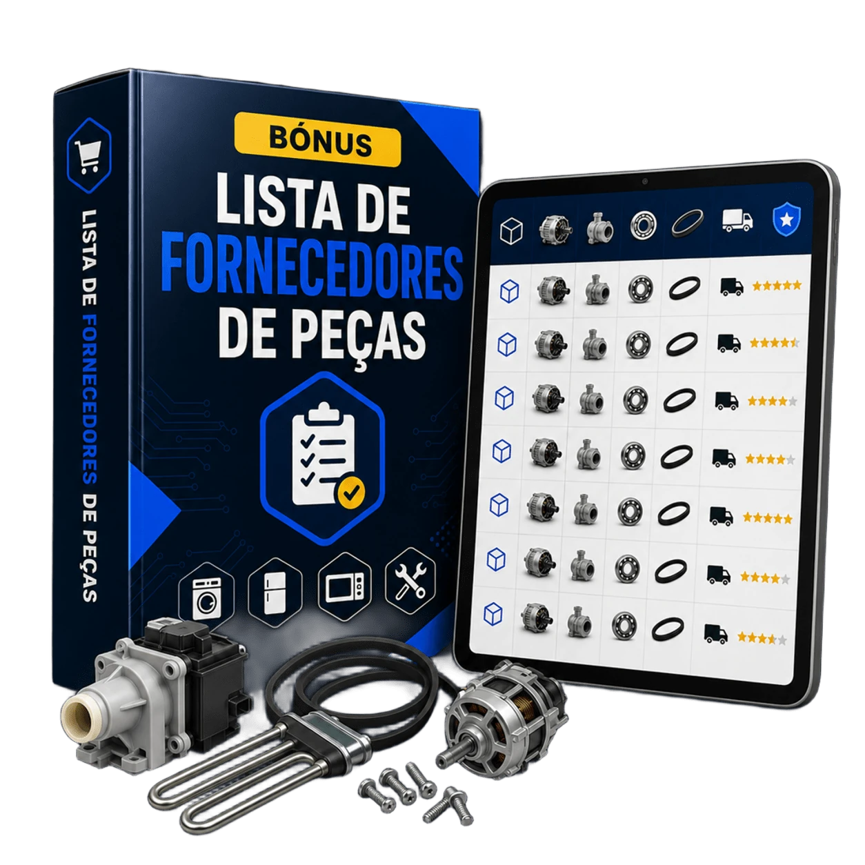 Mockup do bônus Lista de Fornecedores de Peças