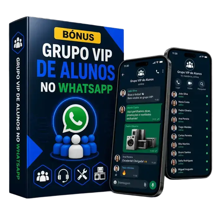 Mockup do bônus Grupo VIP de Alunos no WhatsApp